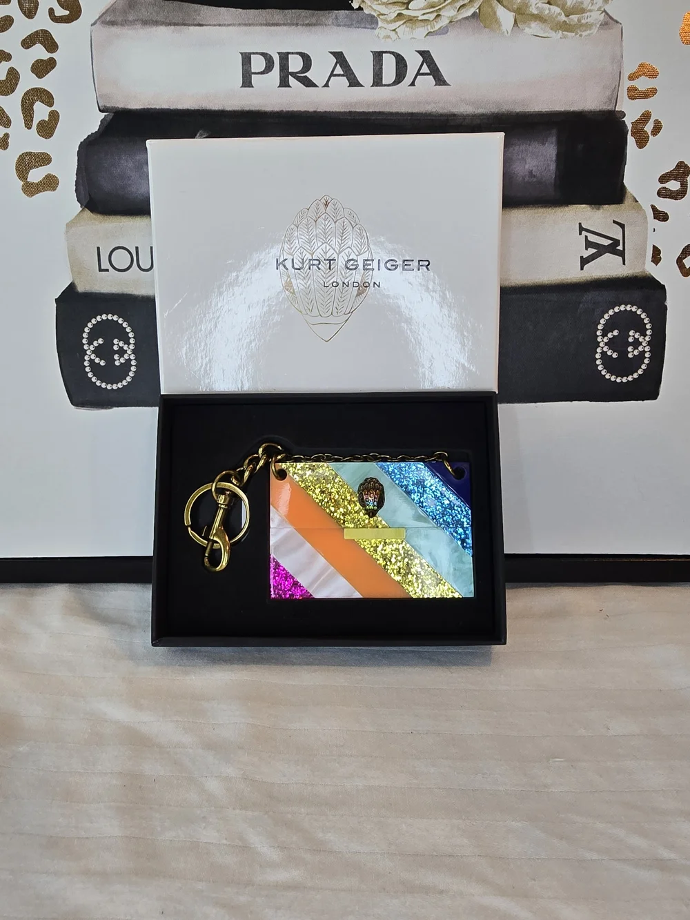 Kurt Geiger Multicolor Glitter Stripe Cardholder Keyring